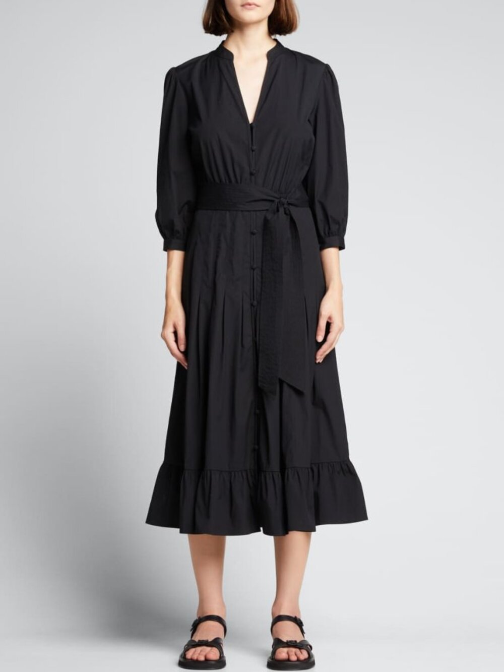 NEW Veronica Beard Izie Cotton Poplin Midi Dress in Black - SZ 10 BELTED TIE